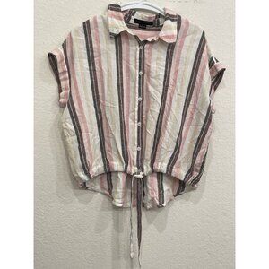 Womens‎ Sanctuary Top Medium Linen Blend Stripes Tie Front Coastal Beachy Boho